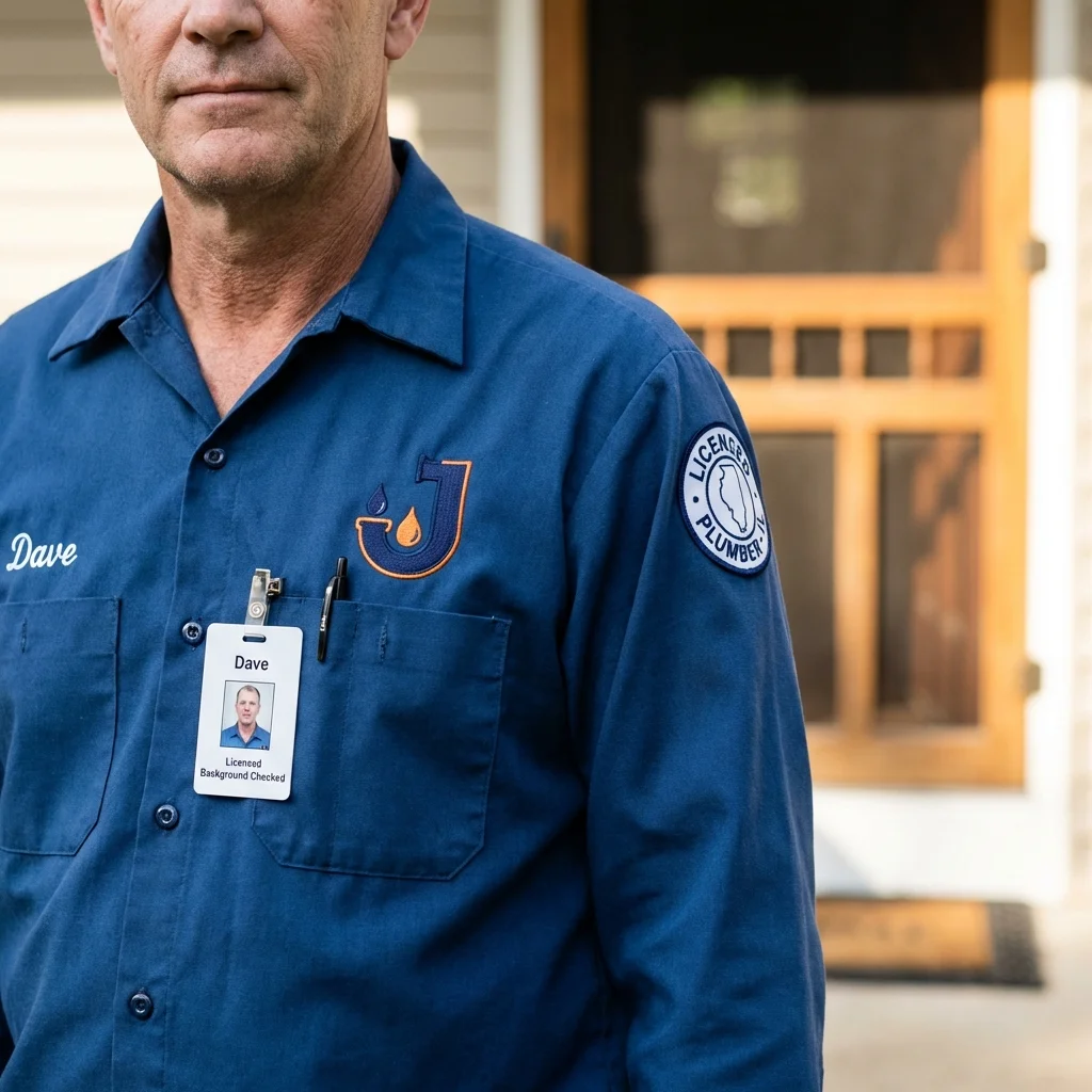 Licensed plumber showing ID badge in Mont Belvieu, TX