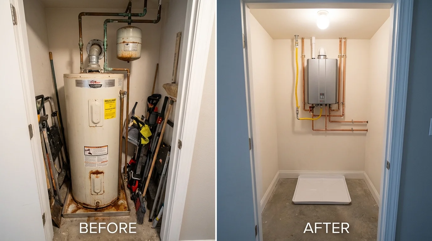 Tank water heater versus wall-mounted tankless unit comparison for Mont Belvieu, TX homeowners